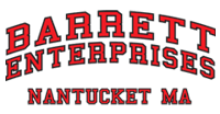 Text logo with "BARRETT ENTERPRISES" in red, arched on top, and "NANTUCKET MA" in smaller red text below.